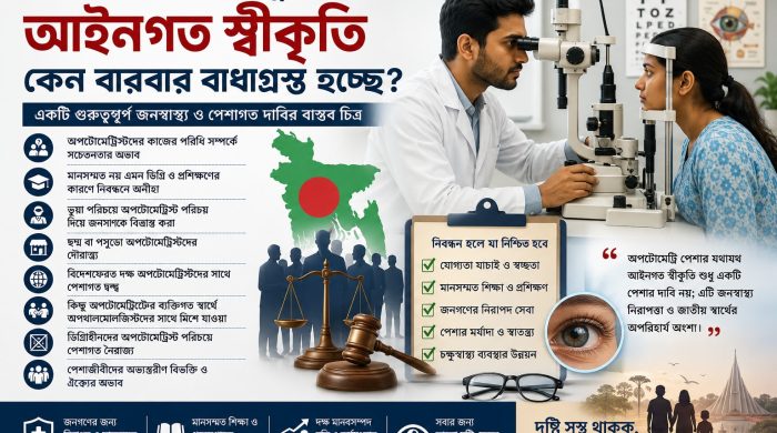 বাংলাদেশে অপটোমেট্রি পেশার আইনগত স্বীকৃতি কেন বারবার বাধাগ্রস্ত হচ্ছে?