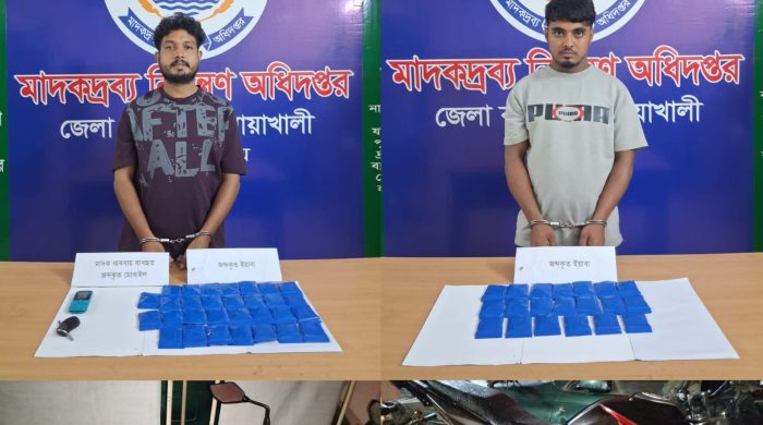 মাদকদ্রব্য নিয়ন্ত্রণ অধিদপ্তর নোয়াখালী কর্তৃক বিপুল পরিমান ইয়াবাসহ গ্রেফতার ২